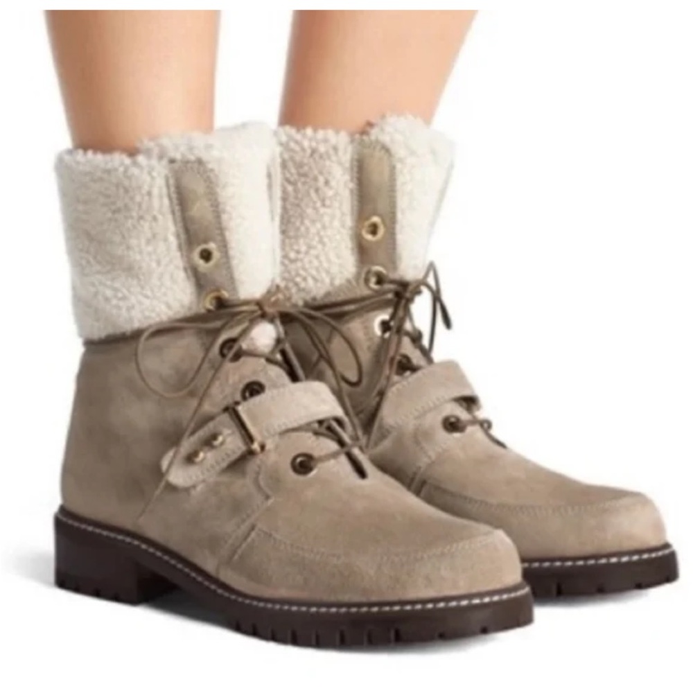 Stuart Weitzman Beige Shearling Lace-Up Boots